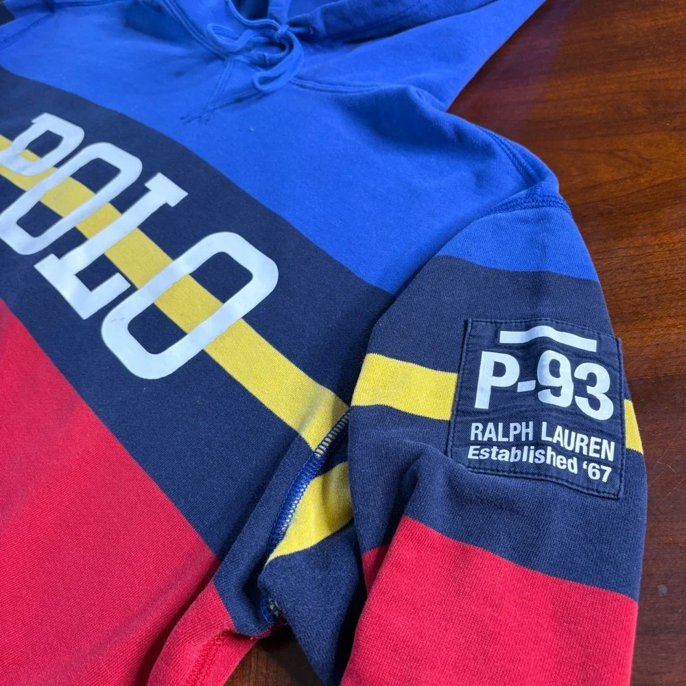 Polo Ralph Lauren Spellout Sport P-93 Hoodie‎ Small Vintage 90's Sweatshirt